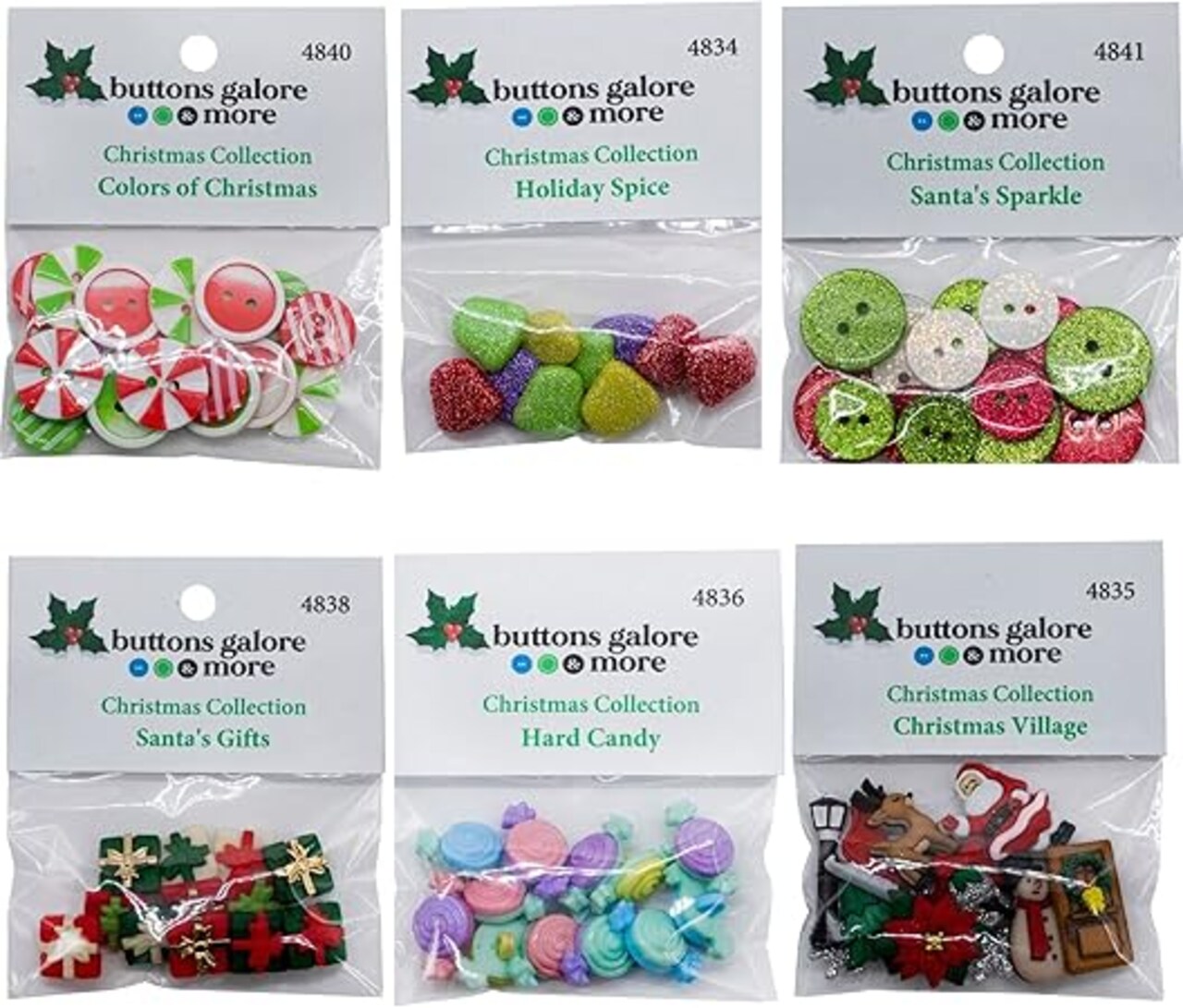 Buttons Galore 50+ Assorted Christmas Buttons for Sewing & Crafts - Set of 6 Button Packs - Christmas Set 6